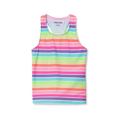 Lands' End Kids Chlorine Resistant Racer Back Tankini Swim Top - X-Large - Rainbow Stripes