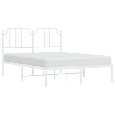 vidaXL White Metal Bed Frame with Headboard and Under Storage Space, Sturdy Steel Construction