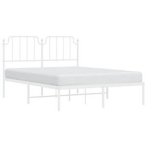 vidaXL White Metal Bed Frame with Headboard and Under Storage Space, Sturdy Steel Construction - 1 of 4