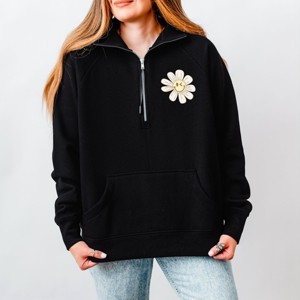 S.W.Smiley Blooming Daisies - Women's Quarter Zip Fleece Graphic Sweatshirt - 1 of 4