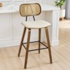 Bekrvio 26" Mid Century Modern Counter Height Bar Stools - Rattan Cane Back, Wood, PU Leather Upholstered for Kitchen Island Dining - 3 of 4