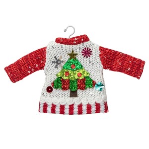 Northlight Knitted Ugly Sweater with Hanger Christmas Tree Ornament - 8" - White - 1 of 4