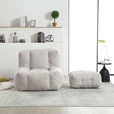 Airsurfer Fluffy Bean Bag Chair for Adults, Super Soft Lazy Sofa with Memory Foam and Ottoman, Comfy Modern Seating for Living Room