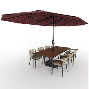 15FT Large Patio Umbrella with Base, Outdoor Double-Sided Rectangle Market Umbrella Outside Umbrellas for Poolside Lawn Backyard - 1 of 4