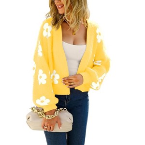 Coolmee Women Floral Cropped Cardigan Winter Long Sleeve Open Front Knit Sweaters Casual Outerwear S - 1 of 3