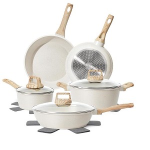 Itopfox 12-Piece Nonstick Cookware Set, White Granite Induction Kitchen Cooking Set with Frying Pans, Saucepans, Steamer, PFAS, PFOA, PFOS Free - 1 of 4