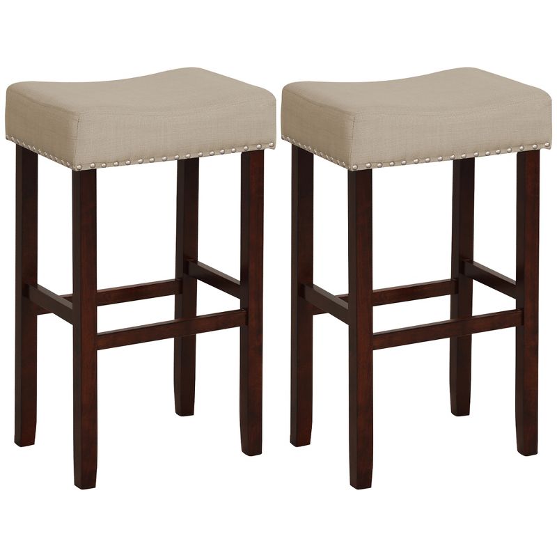 Costway Set of 2 Bar Stools Counter Height Saddle Kitchen Chairs with Wooden Legs, 1 of 11