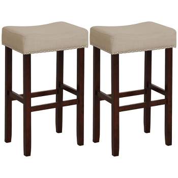 Costway Set of 2 Bar Stools Counter Height Saddle Kitchen Chairs with Wooden Legs