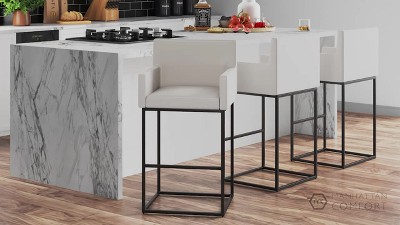 Ambassador Cream and Black Leather Metal Counter Stool