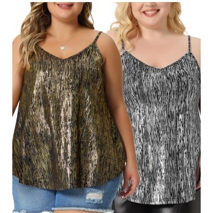 Agnes Orinda Women's Plus Size V Neck Spaghetti Strap Glitter Metallic Concert Party Packs Camisoles - 1 of 4