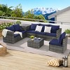 Outdoor Sofa Set, 6 Pcs PE Woven Sofa With Cushions, Sectional L- Shaped Wicker Sofa, Conversation Set with Glass Top Table-Coolbibila - 3 of 4