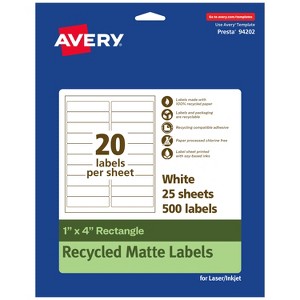 Avery Recycled Matte White Labels,  1" x 4" Rectangle - 1 of 4