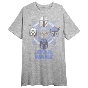 Star Wars Iconic Helmets and Logo Women's Gray Short Sleeve Crew Neck Sleep Shirt - 1 of 2