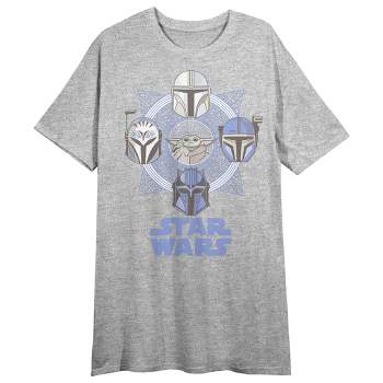Star Wars Iconic Helmets and Logo Women's Gray Short Sleeve Crew Neck Sleep Shirt