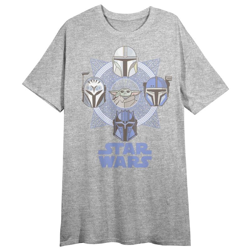 Star Wars Iconic Helmets and Logo Women's Gray Short Sleeve Crew Neck Sleep Shirt, 1 of 3