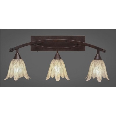Toltec Lighting Bow 3 - Light Vanity in  Bronze with 7" Vanilla Leaf Shade