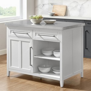 HomeStock  Silvia Stainless Steel Top Kitchen Island, Microwave Stand, Coffee Bar, with Shelves, White - 1 of 4