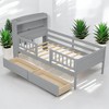 Mshliw Twin Size Wooden Platform Bed with LED Light, Charging Ports, Headboard Storage, Guardrail and 2 Drawers, No Box Spring Needed - 3 of 4