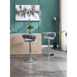 PAGED Bar Height Stools Set of 2 Adjustable Velvet Swivel Counter Stool, Dining Chair with Back and Chrome Footrest for Bar, Kitchen - 1 of 4