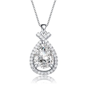 Exquisite white gold plated necklace with a cubic zirconia pear rain droplet and infinity love knot pendant for a touch of timeless elegance - 1 of 3