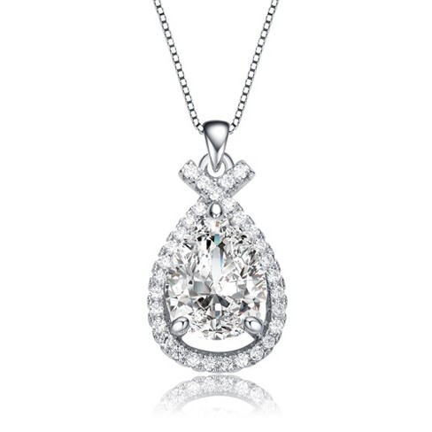 Exquisite white gold plated necklace with a cubic zirconia pear rain droplet and infinity love knot pendant for a touch of timeless elegance - image 1 of 3