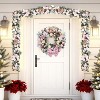 24 Inch Christmas Wreath with Pink Bow, Artificial Frosted Pine Needles Christmas Decorations, Holiday Accent Wreaths for Front Door, Window, Wall - 4 of 4