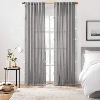 1pc 50"x108" Light Filtering Ardmore Pom Pom Light Window Curtain Panel Gray - Mercantile