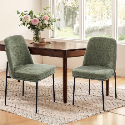 Set of 2 Modern Fabric Dining Chairs with Curved Back and Metal Legs, Upholstered Side Chairs for Dining Room, Kitchen, or Office - Beige