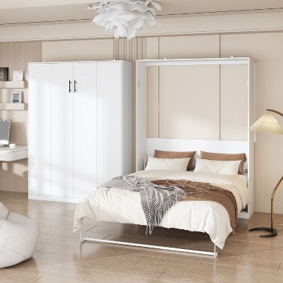 FUFU&GAGA Multifunctional Queen Size Murphy Bed White: Foldable Design, Ultimate Space Saving, Creating a Beautiful and Practical Home