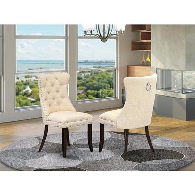 East West Furniture DAP2F23 Dallas Parson Kitchen Chairs - Button Tufted Nailhead Trim Beige Red faux Leather  Dining Chairs, Set of 2, linen white