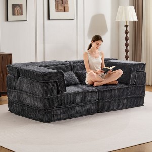 Whisen Modern Compression Loveseat, Convertible Floor Sofa Bed,DIY Boneless Modular Sectional Couch, No Assembly Required - 1 of 4