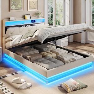 Lift Up Storage Bed Frame, Upholstered Platform Bed, Noise-Free - 1 of 4