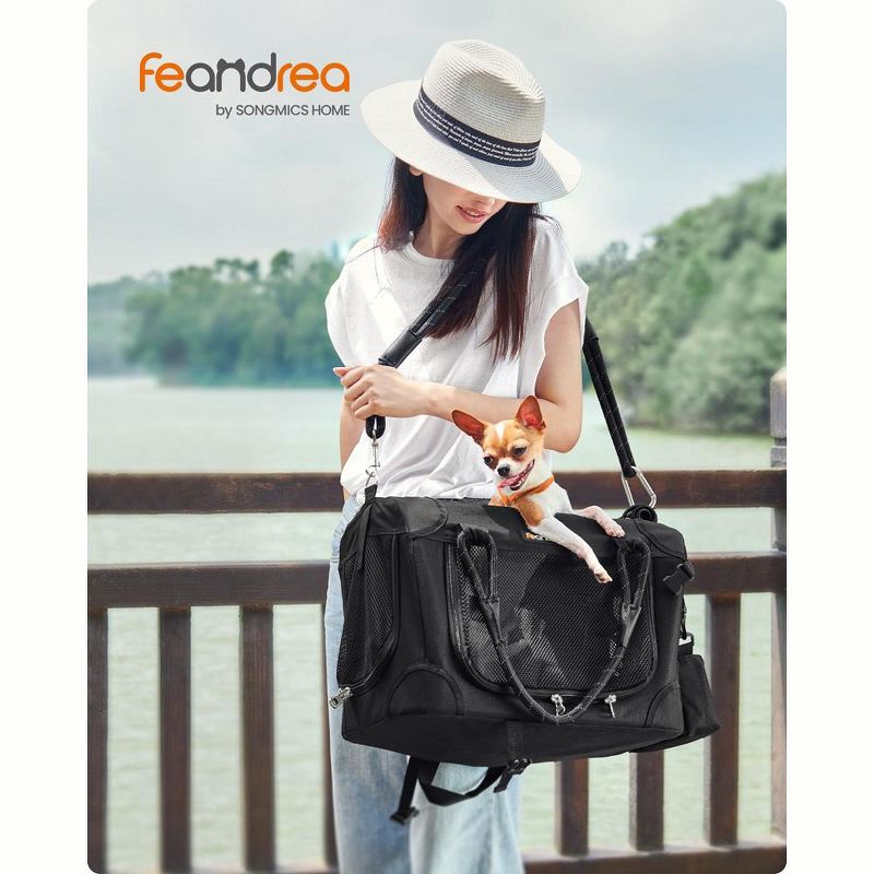 Feandrea Airline Approved Small Dog Carrier, Collapsible Pet Travel Carrier, Size S, Leash, Pocket, Small Dogs up to 13 lb, 17 x 12 x 12 Inches, Black, 2 of 8