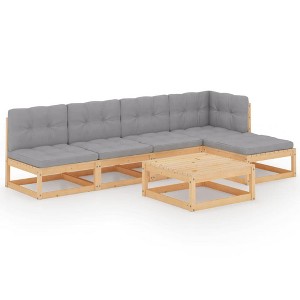 vidaXL Patio Furniture Set 6 Piece Outdoor Sectional Sofa Solid Wood Pine - Natural With Cushions - 1 of 4
