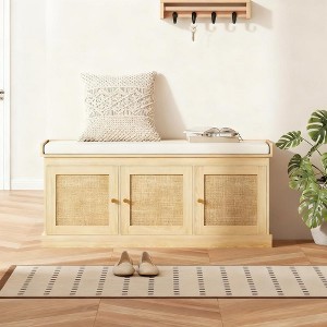 CAVINAS Rustic Wooden Storage Shoe Bench with Adjustable Shelf,Modern Shoe Cabinet Bench for Living Room,Entryway - 1 of 4