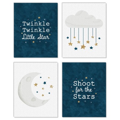 Big Dot of Happiness Twinkle Twinkle Little Star - Unframed Moon & Cloud Nursery and Kids Room Linen Paper Wall Art - Set of 4 Artisms - 8 x 10 inches