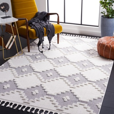 Ivory and Grey Synthetic Hand-knotted Rectangular Area Rug
