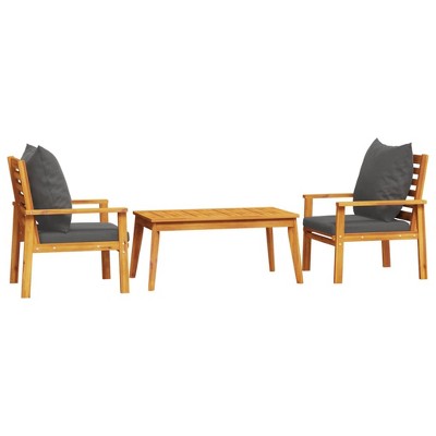 vidaXL 3 Piece Patio Lounge Set - Solid Acacia Wood with Cushions, Outdoor Garden Chair Set, Rectangular Table