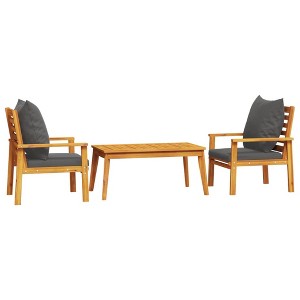 vidaXL 3 Piece Patio Lounge Set - Solid Acacia Wood with Cushions, Outdoor Garden Chair Set, Rectangular Table - 1 of 4