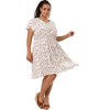 Women's Plus Size Floral V Neck Flare Sleeve Elastic Waist Casual A Line Midi Dresses - Agnes Orinda - 3 of 4