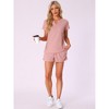 INSPIRE CHIC Women's Waffle Knit V-neck Short Sleeve Top with Shorts Tracksuit Lounge Set with Pockets - 3 of 4