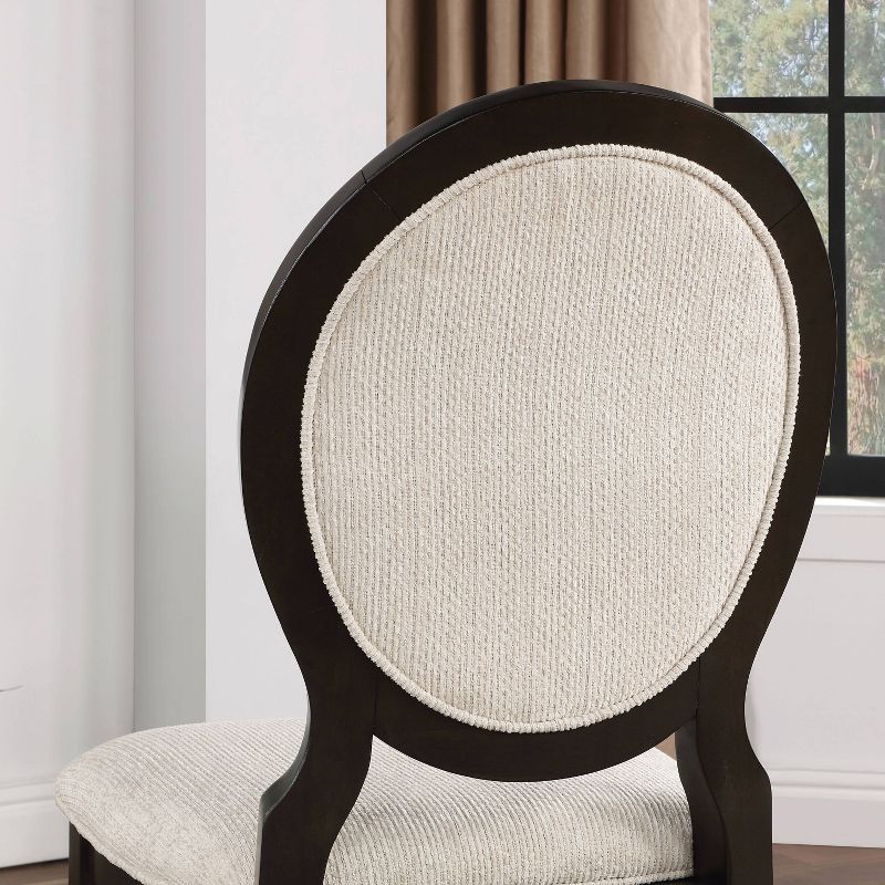 HOMES: Inside + Out Set of 2 Cloudrealm Transitional Corduroy Upholstered Dining Chairs Espresso/Ivory, 5 of 7