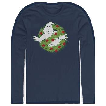Men's Ghostbusters Christmas Wreath Logo Long Sleeve Shirt