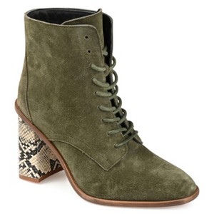 Journee Signature Womens Genuine Leather Edda Almond Toe Block Heel Combat Booties - 1 of 4