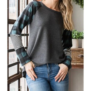 Women's Solid Stripe And Plaid Top - HEIMISH USA - 1 of 2