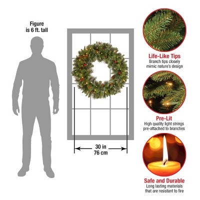 30" Green Crestwood Spruce Artificial Christmas Wreath with LED Lights