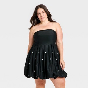 Women's Embellished Bubble Mini Dress - A New Day™ Black - 1 of 3