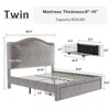 Bed Frame with LED Lights and Charging Station, 50" Tall Storage Headboard - 2 of 4