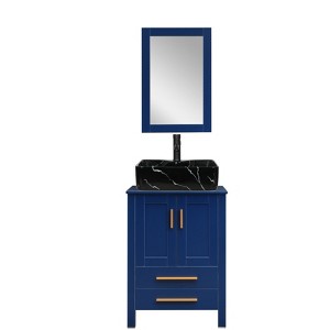 24 in. W x 19 in. D x 32 in. H Bath Vanity in Blue with Mirror and Sink Set - 1 of 4