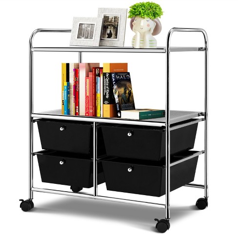 Honey Joy TOPB003953 4-Drawer Plastic Rolling Storage Cart Metal Rack Organizer Shelf with Wheels Black